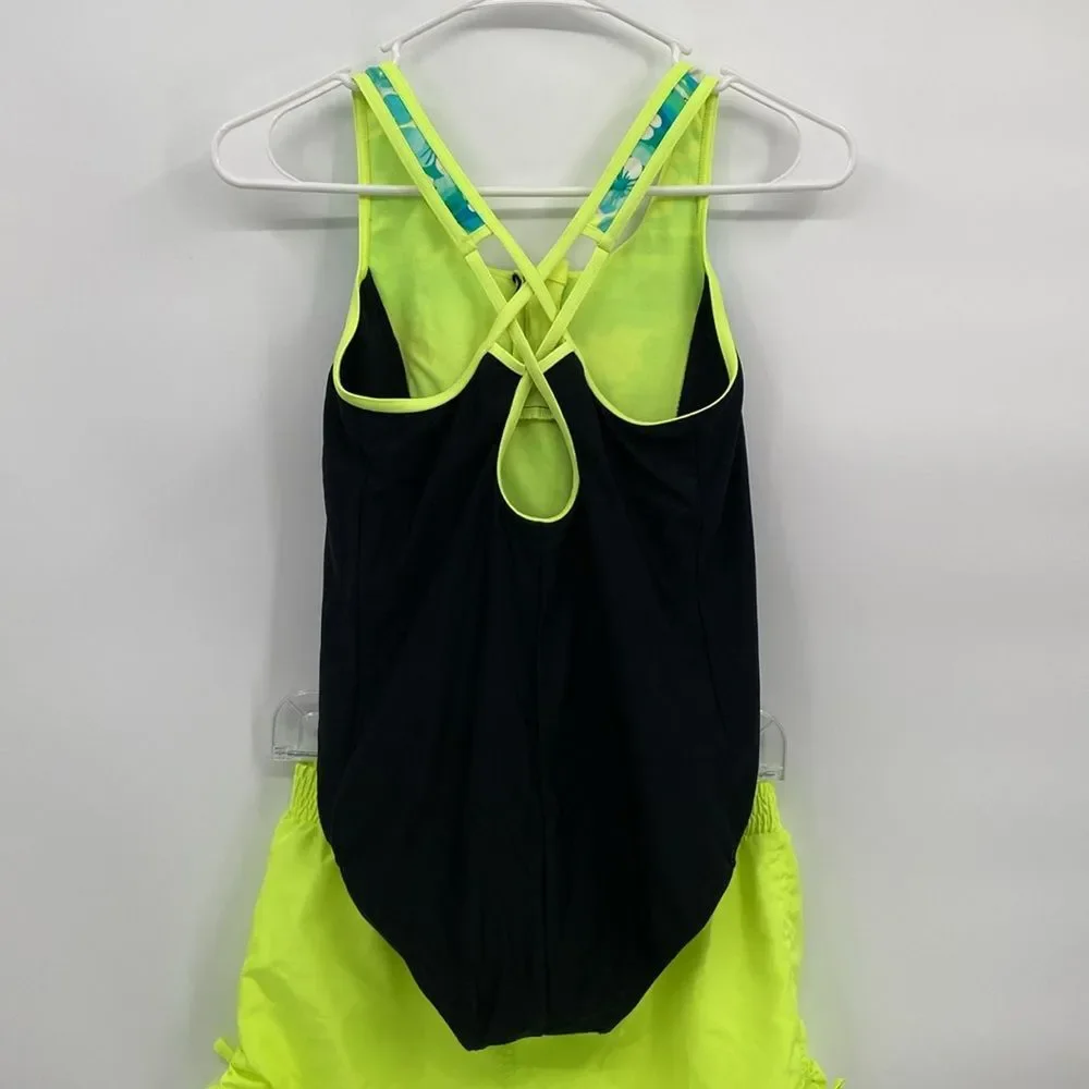 ZeroXposur Swimwear One Piece Racerback Zip Front With Coverup Shorts XL 16